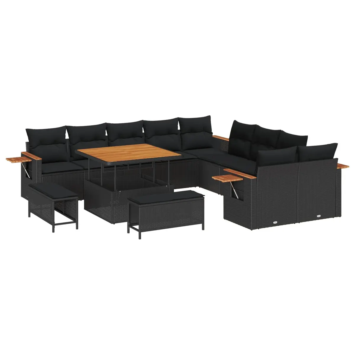 Modular Garden Sofa Set 17 Pieces Black Poly Rattan Weather-Resistant Cushions