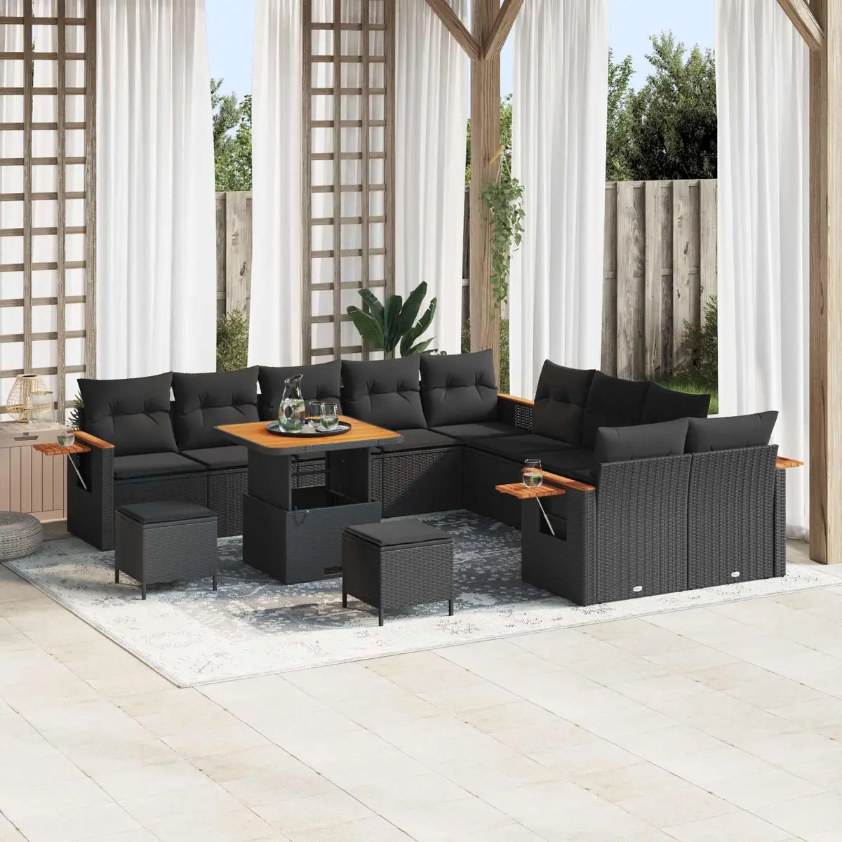 Modular Garden Sofa Set 17pcs Black Poly Rattan Weather-Resistant Cushions
