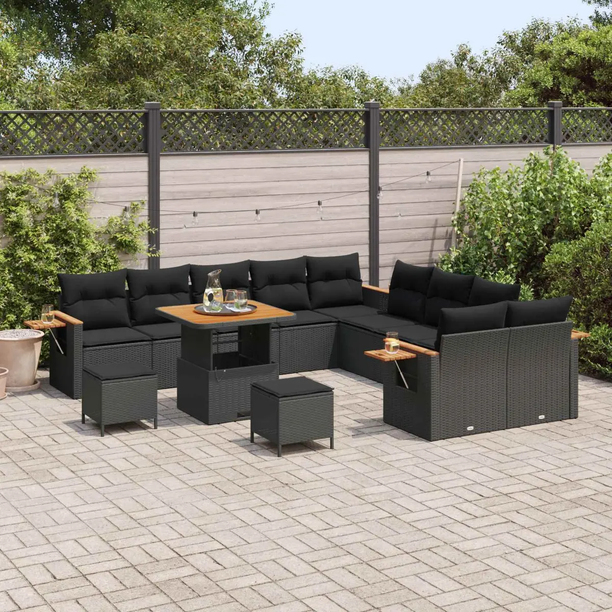 Modular Garden Sofa Set 17pcs Black Poly Rattan Weather-Resistant Cushions