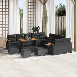 Modular Garden Sofa Set 18 Pieces Black Poly Rattan Outdoor Seating Cushions