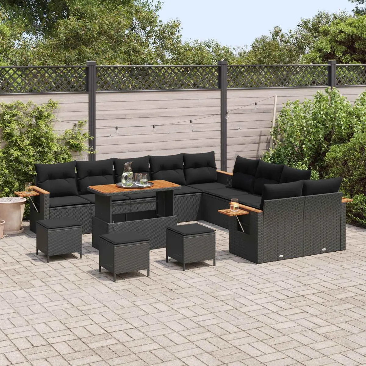 18 Piece Modular Outdoor Sofa Set Black Poly Rattan with Weather Resistant Cushions