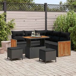 Outdoor Sofa Set 9 Pieces Modular Black Poly Rattan Garden Seating with Cushions