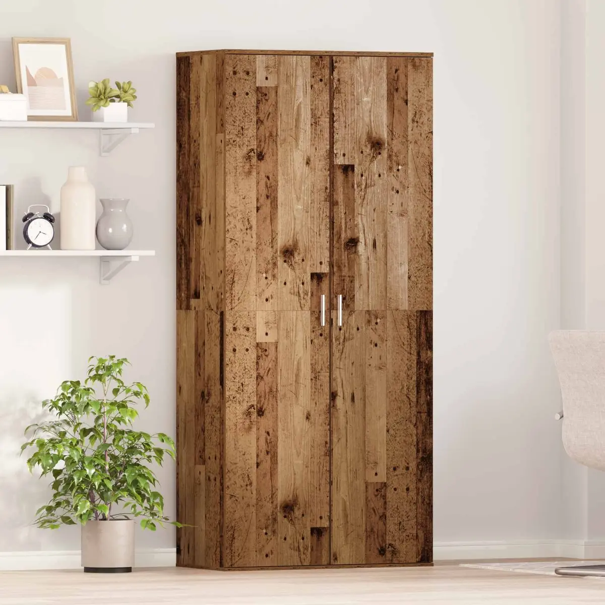 Highboard Storage Cabinet 80 x 39 x 178 cm Brown Engineered Wood Hinged Doors and Internal Shelves