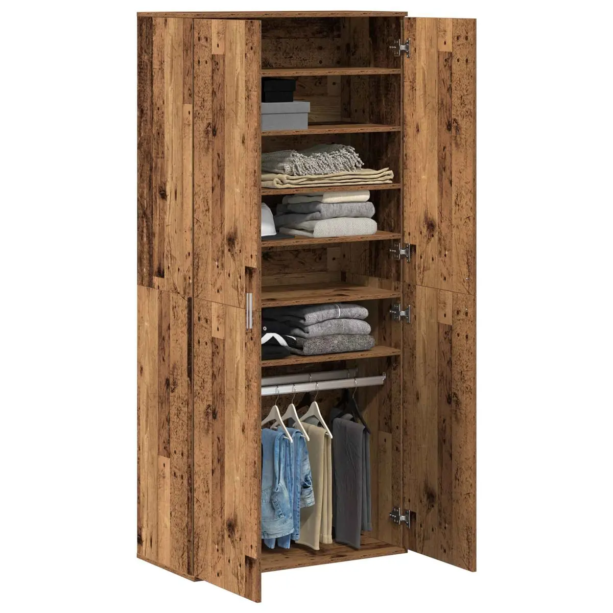 Highboard Storage Cabinet 80 x 39 x 178 cm Brown Engineered Wood Hinged Doors and Internal Shelves
