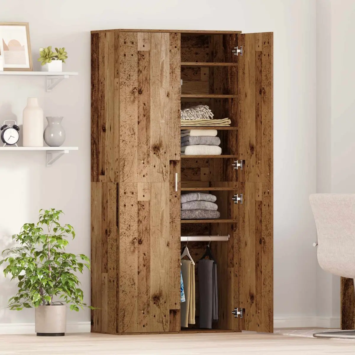 Highboard Storage Cabinet 80 x 39 x 178 cm Brown Engineered Wood Hinged Doors and Internal Shelves