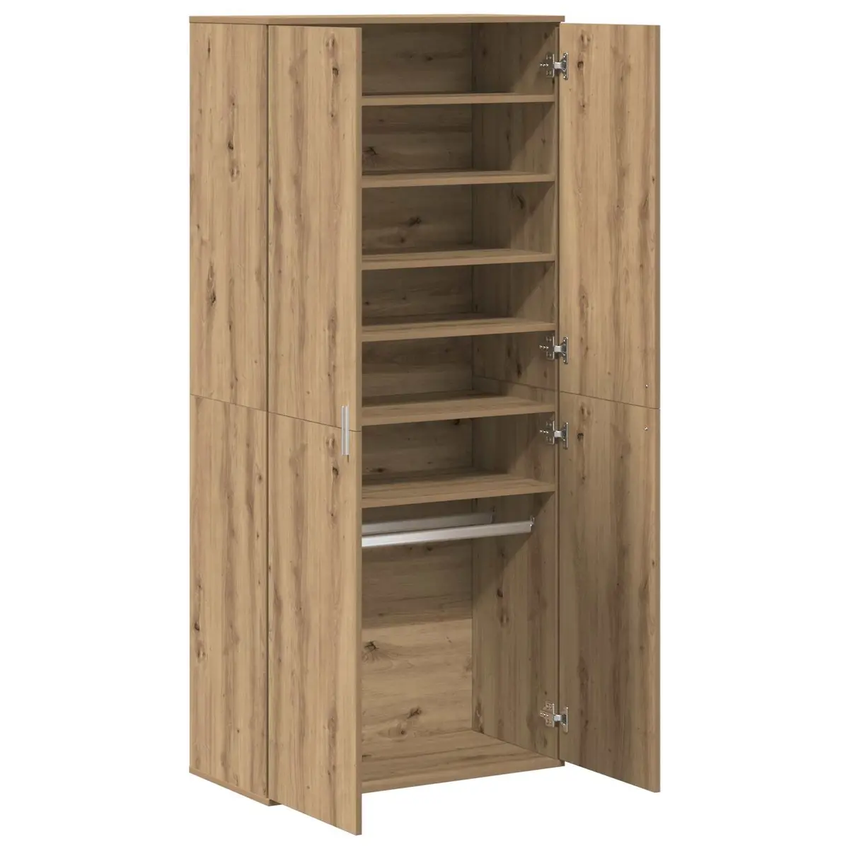 Highboard Storage Cabinet 80 x 39 x 178 cm Engineered Wood Beige Hinged Doors Multiple Shelves