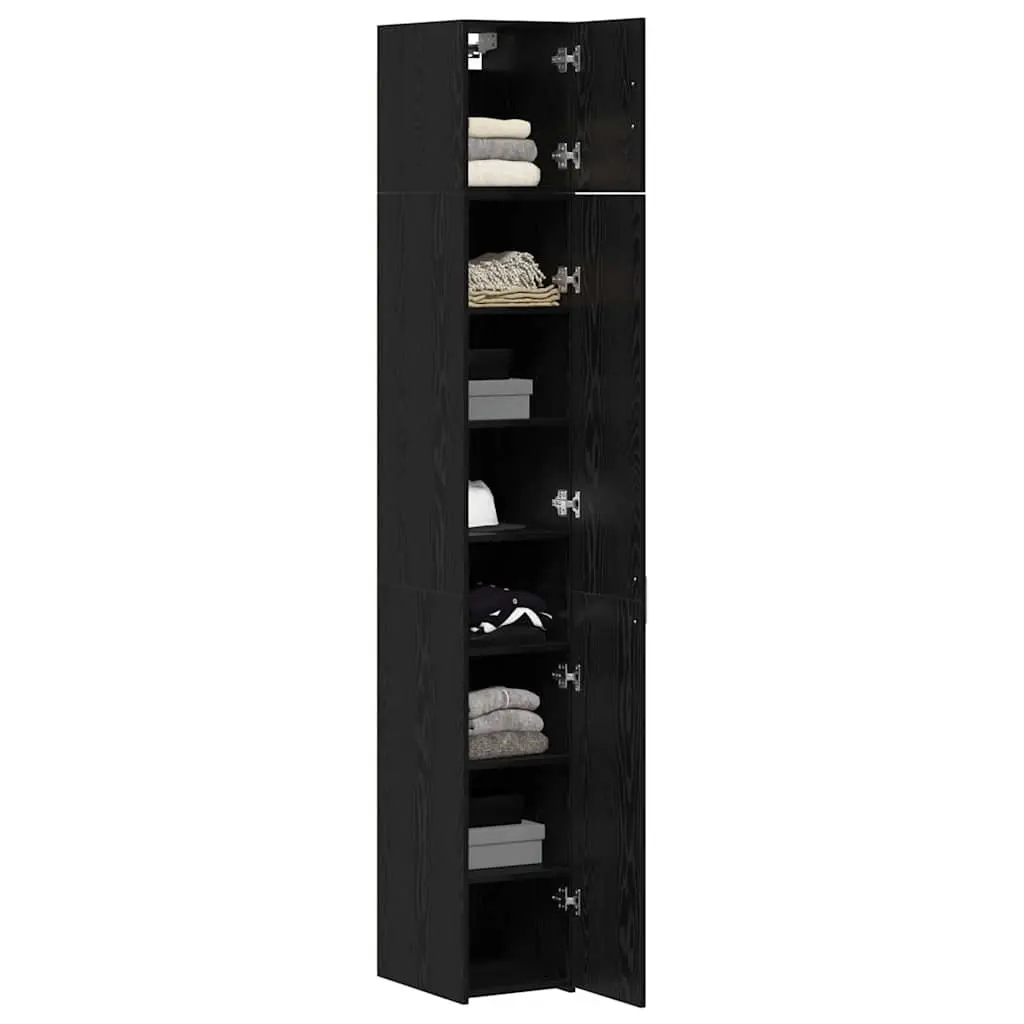 Storage Cabinet 2-Piece Black Oak Adjustable Shelves Living Room Furniture