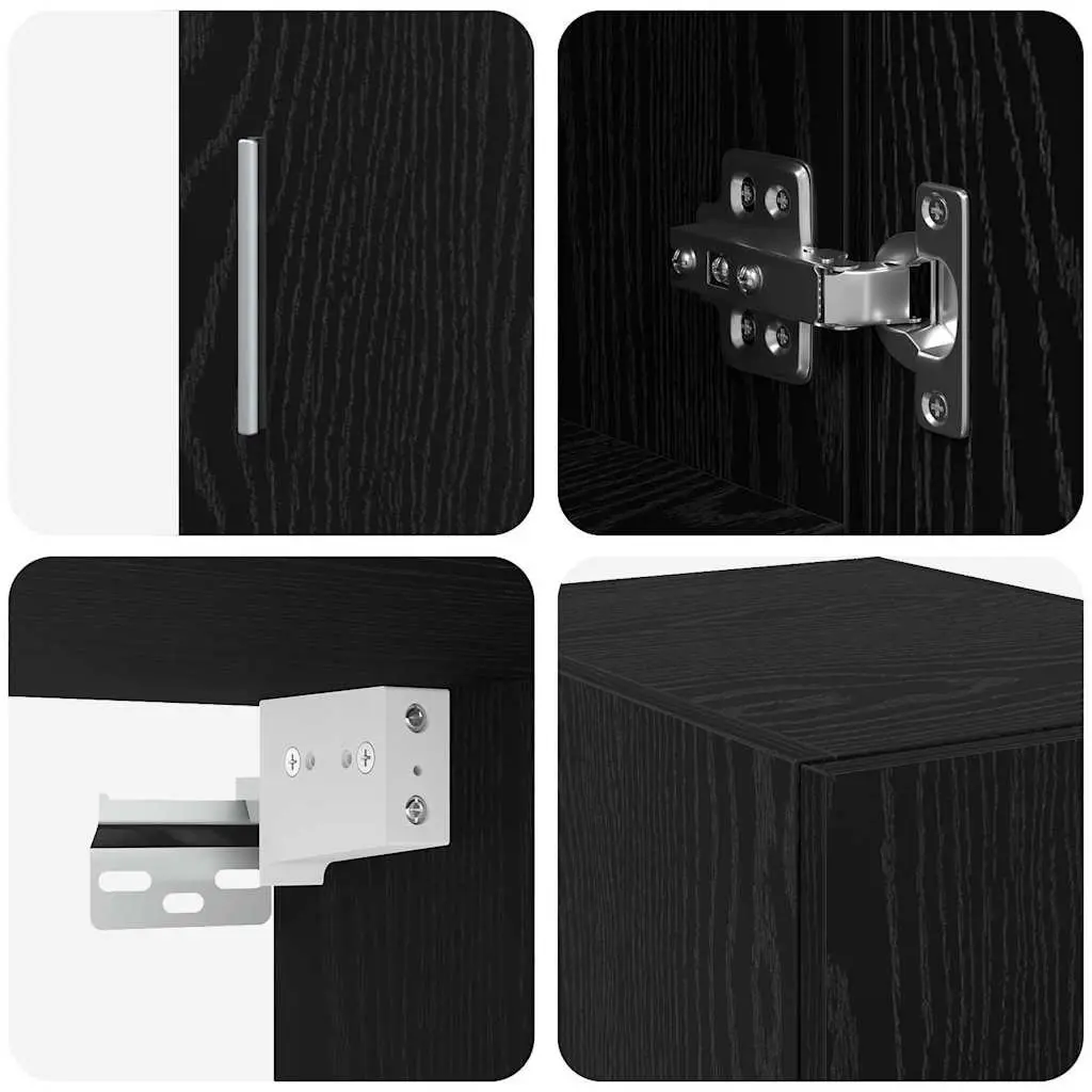 Storage Cabinet 2-Piece Black Oak Adjustable Shelves Living Room Furniture