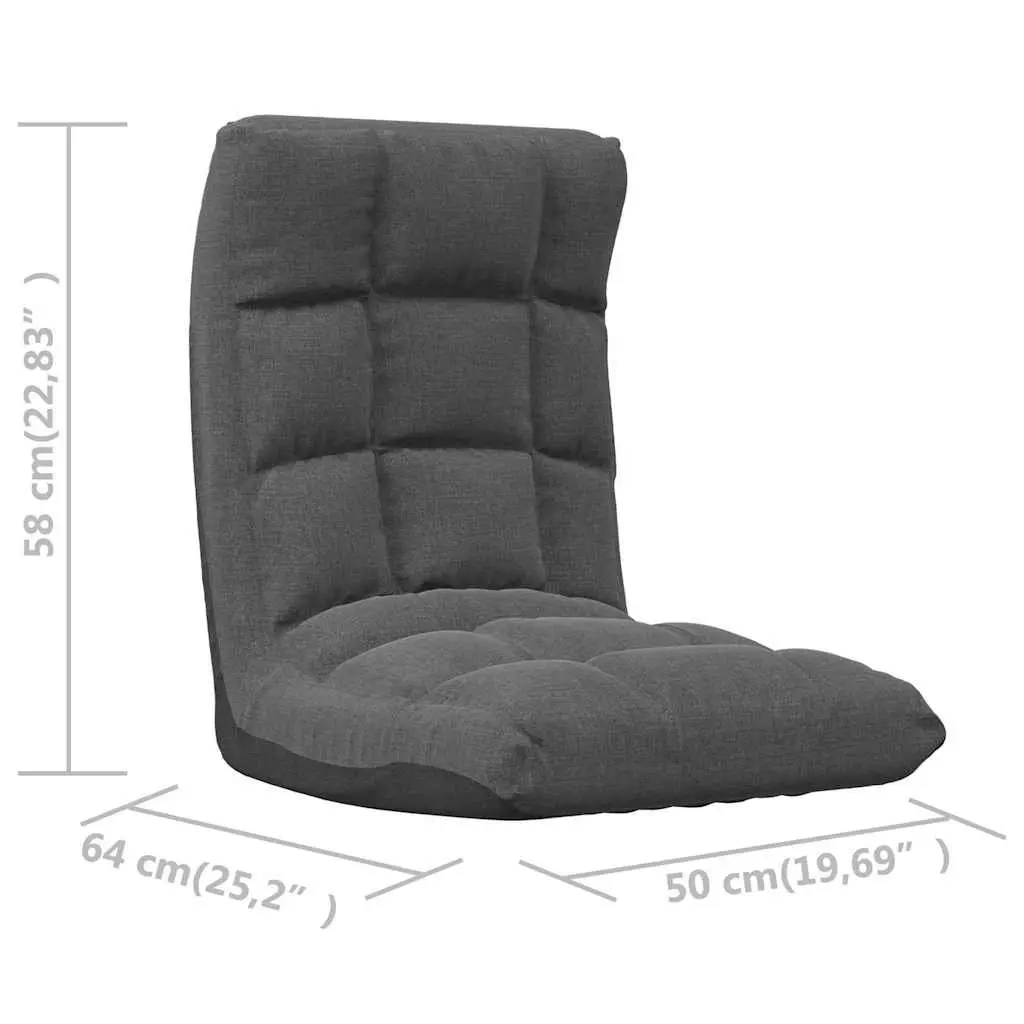 Folding Floor Chair Grey Fabric Padded Adjustable Reclining Seat