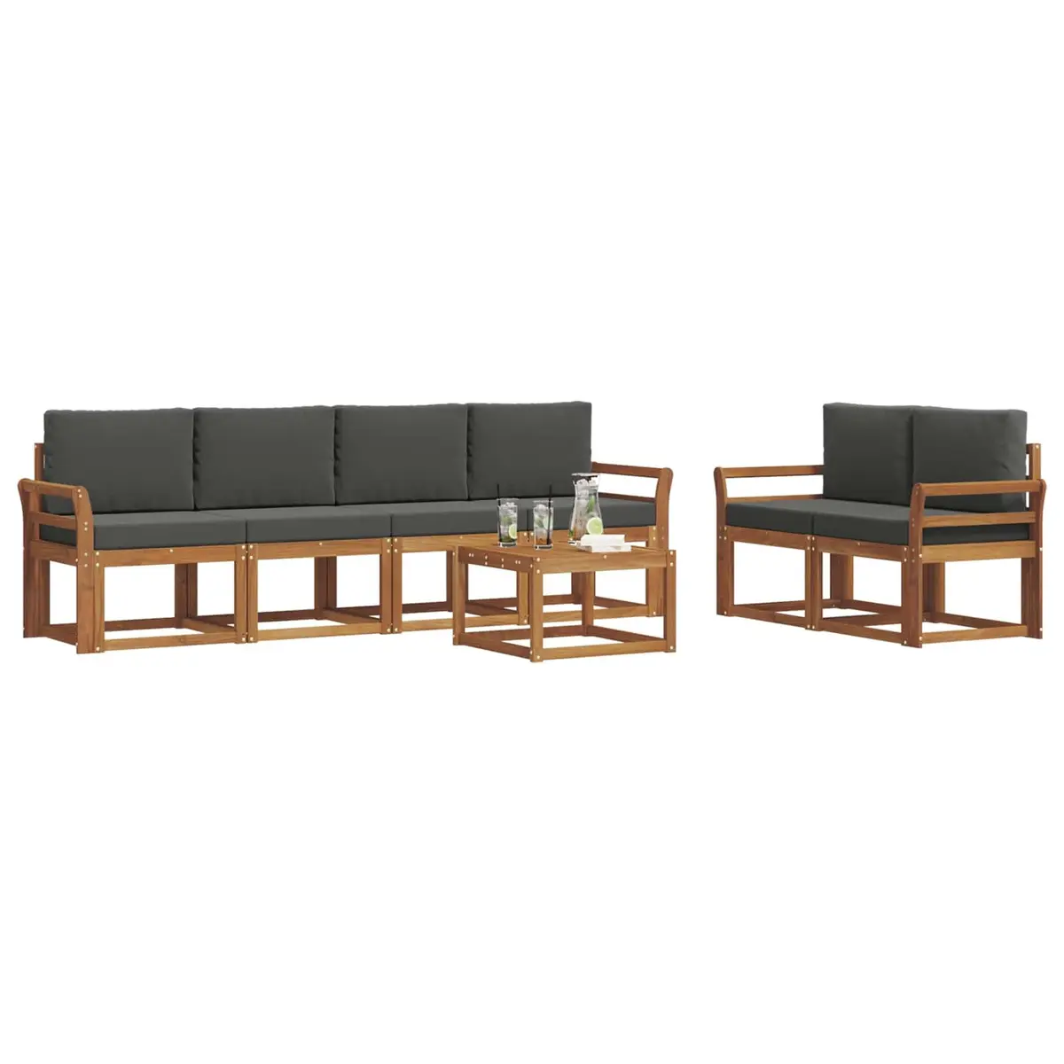 Outdoor Sectional Sofa Set 7 Pieces Garden Patio Furniture with Cushions Brown