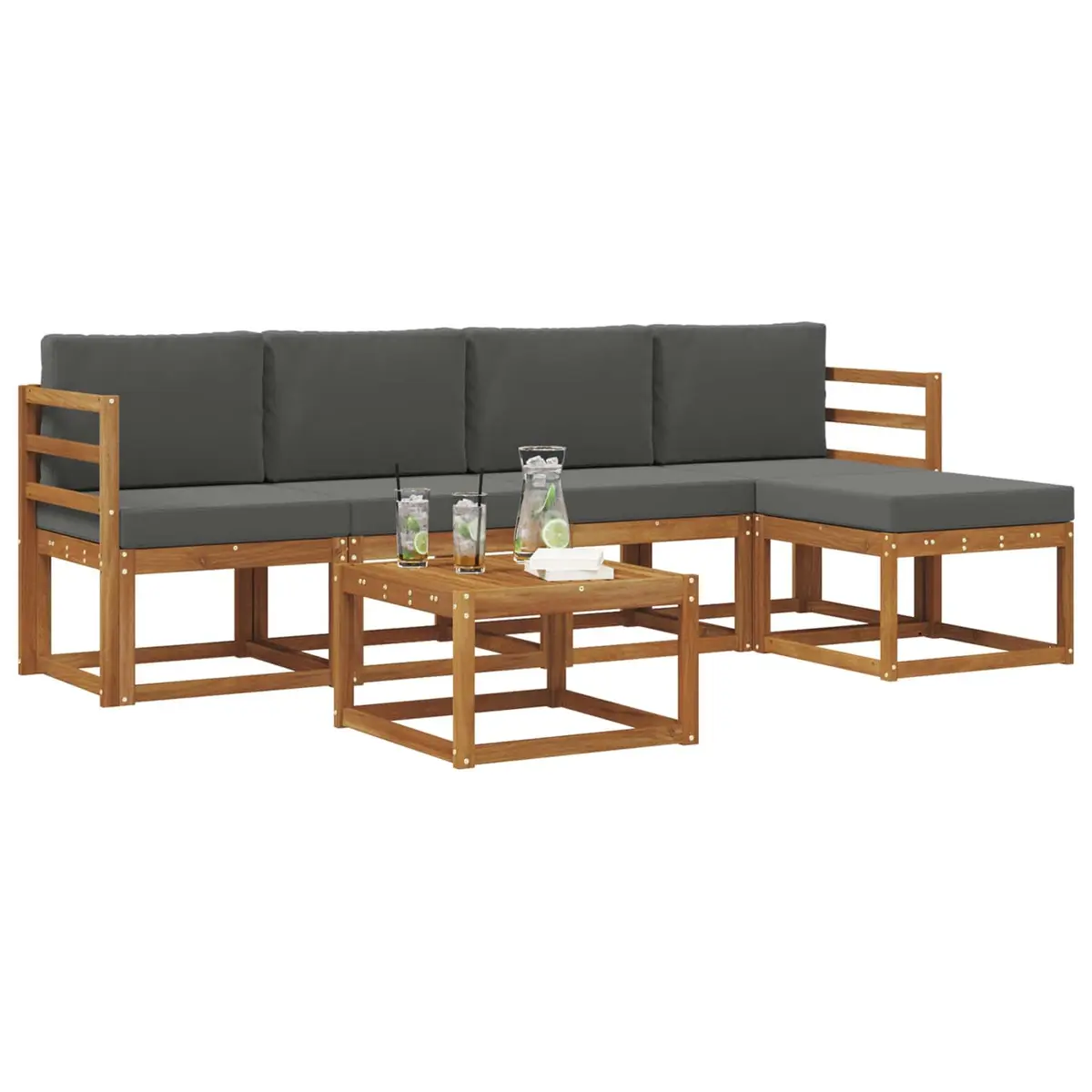 Outdoor Sectional Sofa Set 6 Pieces Solid Acacia Wood Cushioned Seating