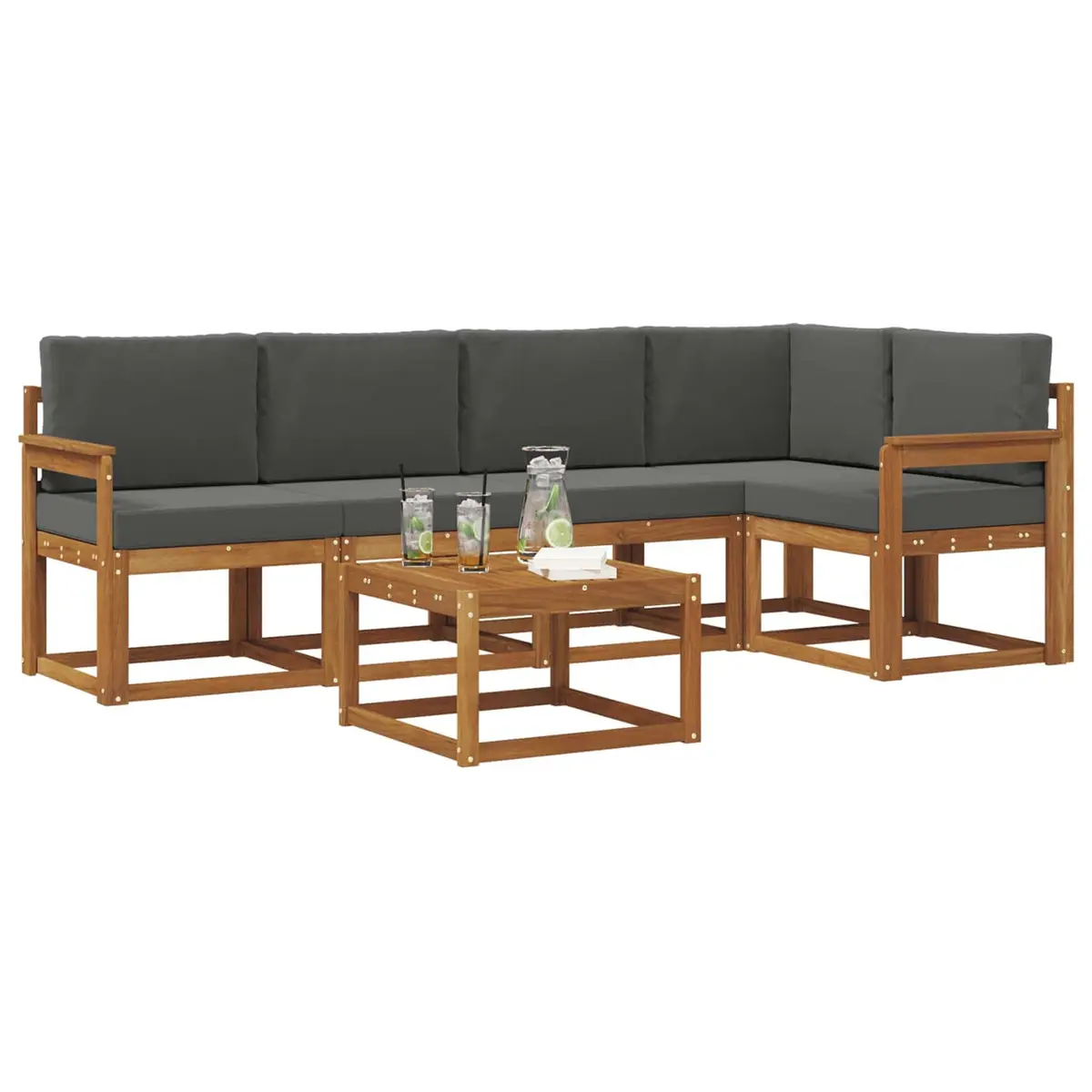 Outdoor Sofa Set 6 Piece Modular Garden Furniture with Cushions Brown Acacia