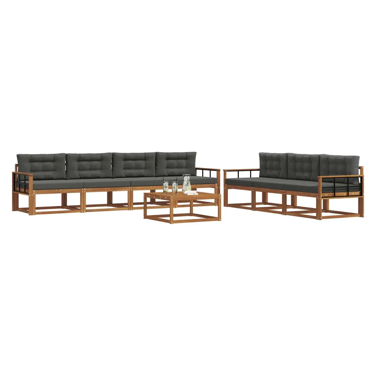 Outdoor Sectional Sofa Set 8 Pieces Modular Natural Acacia Wood Weather Resistant Ergonomic Comfort
