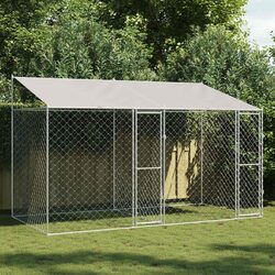 Silver Outdoor Pet Kennel Run Enclosure 400 x 200 x 256 cm