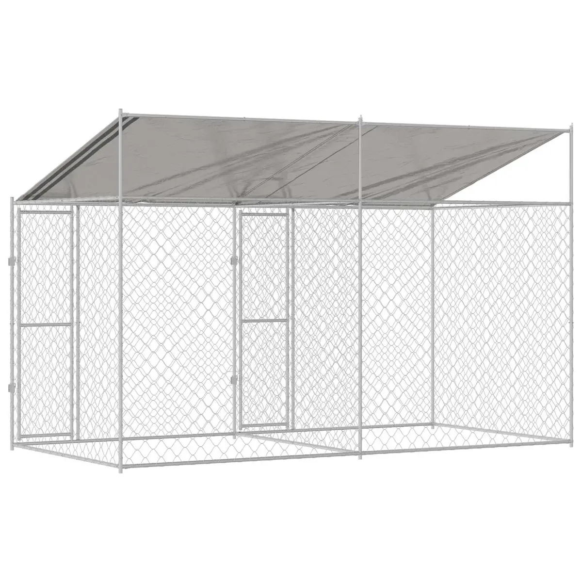 Dog Cage 400 x 200 x 256 cm Outdoor Pet Kennel Run Enclosure with Roof Steel Frame Lockable Door