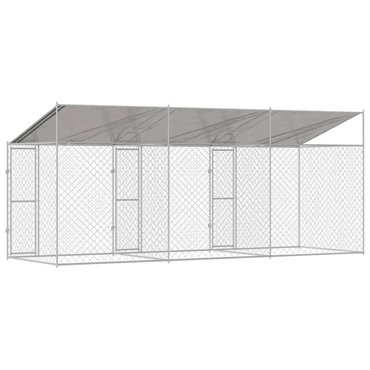Dog Kennel Large Outdoor Cage with Roof Spacious Silver Steel Wire Mesh