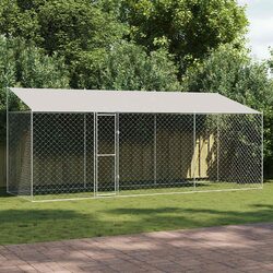 Dog Cage with Roof Outdoor Large Pet Kennel Run Steel Mesh Lockable Door Silver