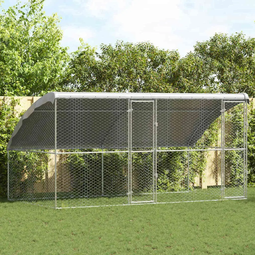 Dog Kennel 4 x 2 x 2 m Galvanised Steel Outdoor Pet Run Enclosure 2 Piece