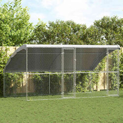 Stylish Silver Dog Kennel Set for Outdoor Living 4 x 2 x 2 m