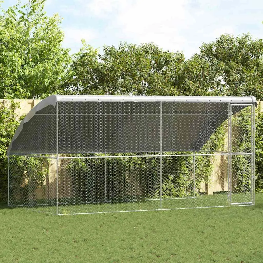 Dog Kennel 4 x 2 x 2 m Galvanised Steel Frame Outdoor Pet Run 2 Piece