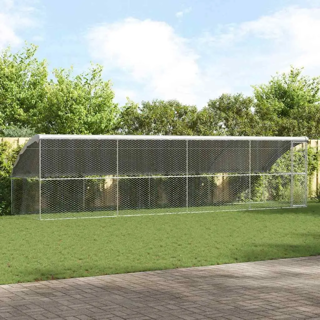 Dog Kennel 8 x 2 x 2 m 4 Piece Outdoor Pet Run Enclosure Galvanised Steel