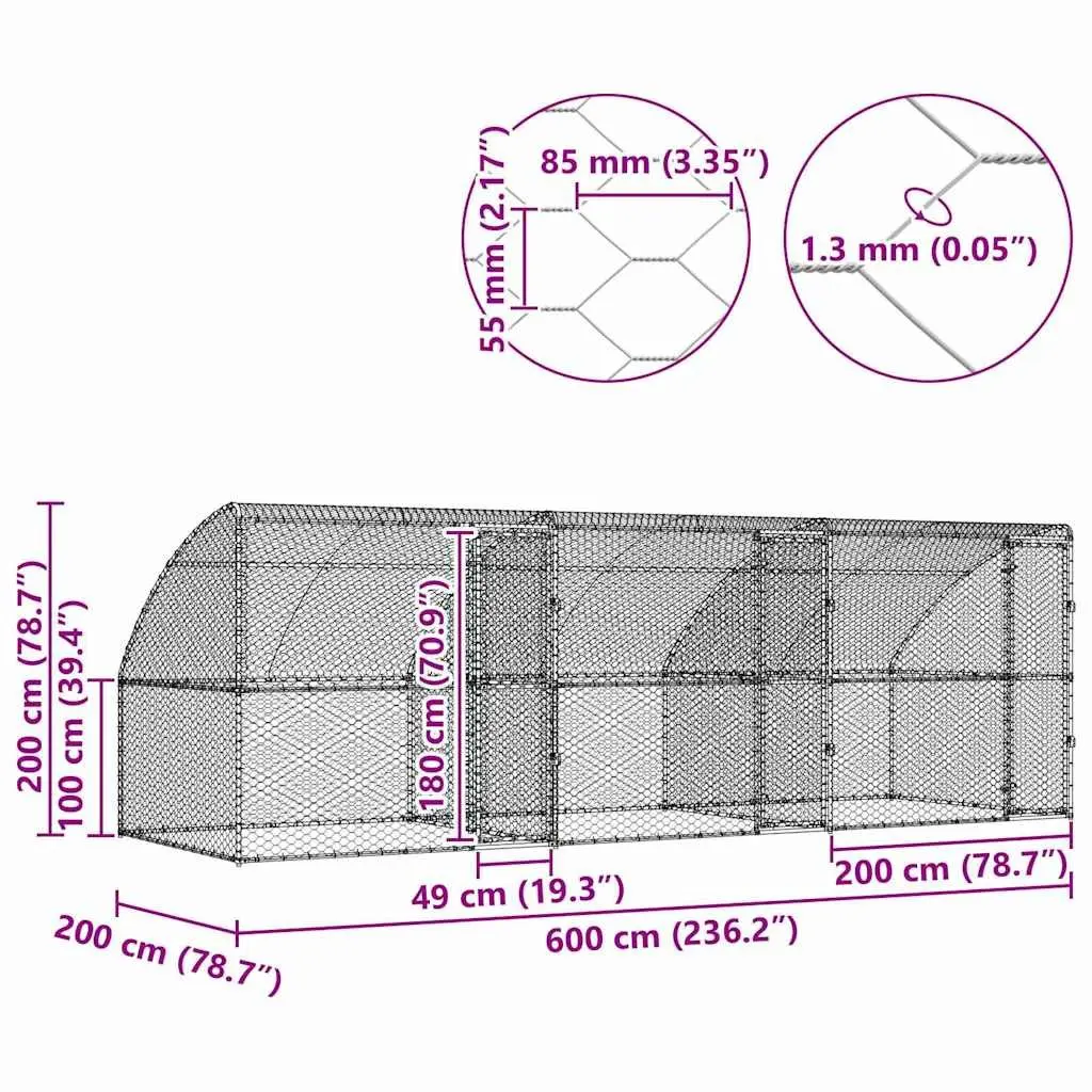Dog Kennel 6 x 2 x 2 m Outdoor Pet Enclosure Run Shelter 3 Piece