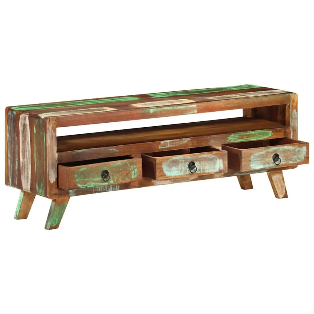 TV Cabinet 110x30x40 cm Solid Reclaimed Wood Multicolour Storage Unit with 3 Drawers and 1 Shelf