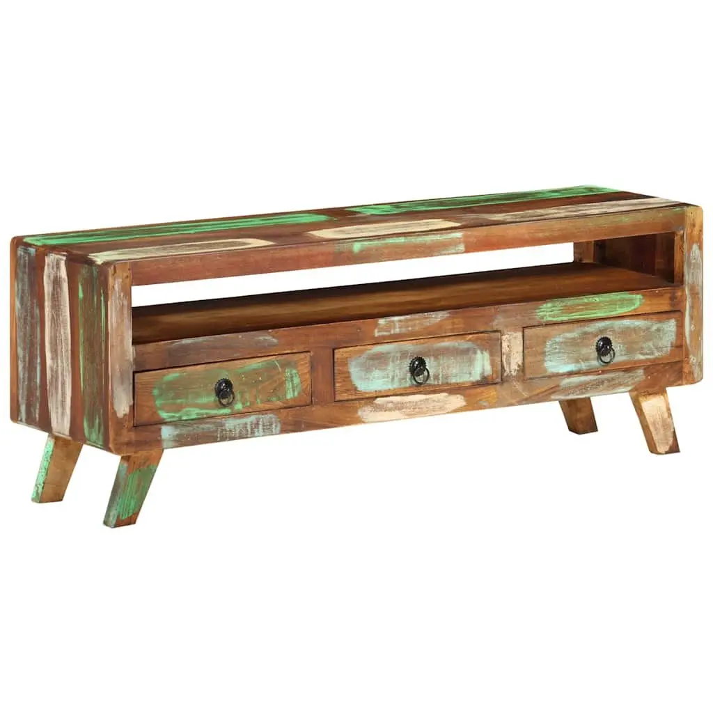 TV Cabinet 110x30x40 cm Solid Reclaimed Wood Multicolour Storage Unit with 3 Drawers and 1 Shelf