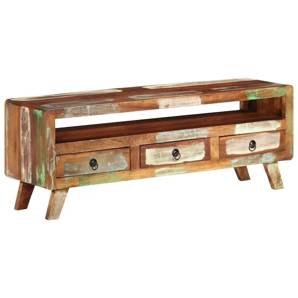 TV Cabinet 110x30x40 cm Solid Reclaimed Wood Multicolour Storage Unit with 3 Drawers and 1 Shelf
