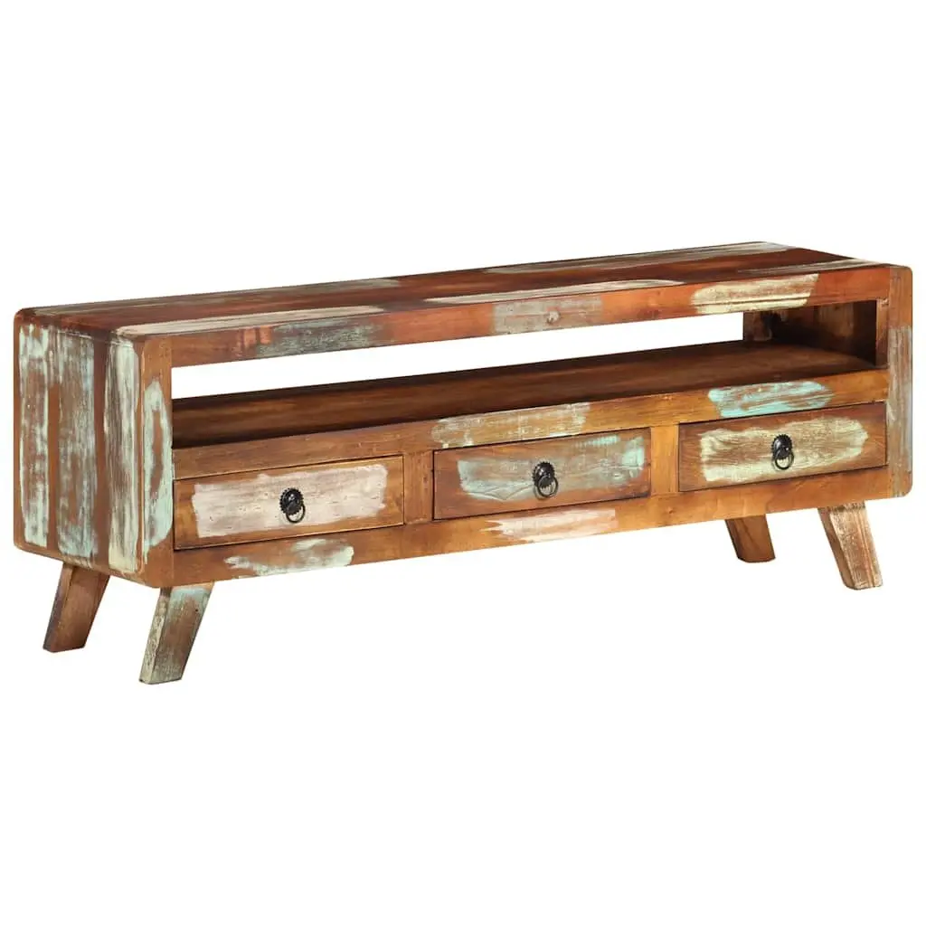 TV Cabinet 110x30x40 cm Solid Reclaimed Wood Multicolour Storage Unit with 3 Drawers and 1 Shelf