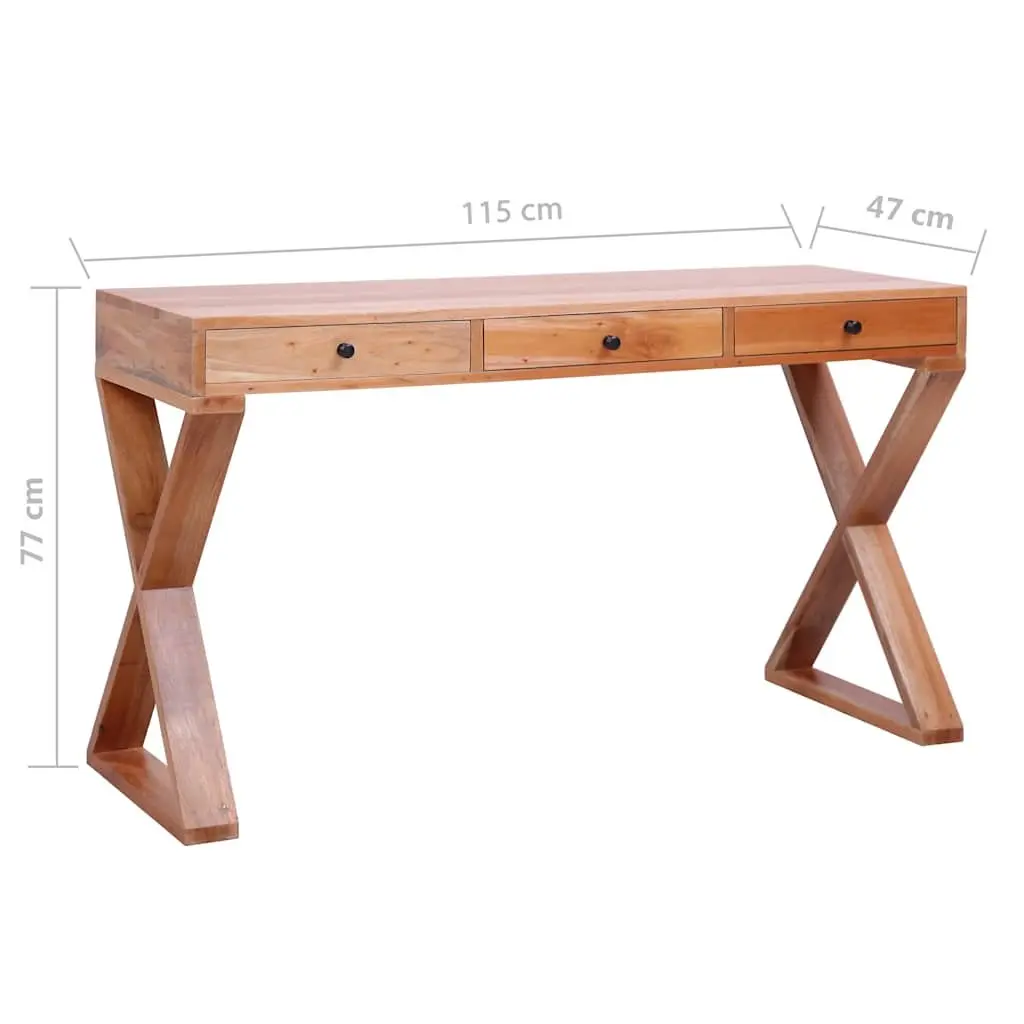 Computer Desk Solid Mahogany Wood Natural Large Working Area 3 Drawers