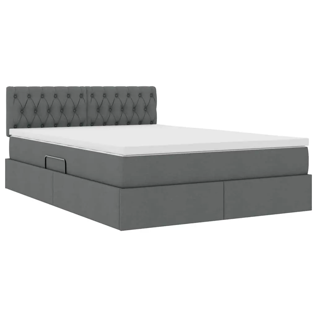 LED Storage Bed 152 x 203 cm with Adjustable Headboard and Integrated LED Lighting
