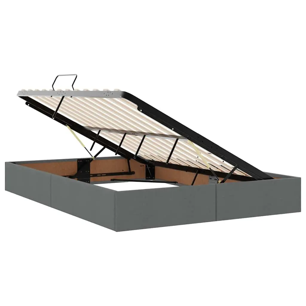 LED Storage Bed with Mattress 152x203cm Dark Grey Upholstered Frame Gas Lift Mechanism USB-Powered LED Strip Lights Adjustable Headboard