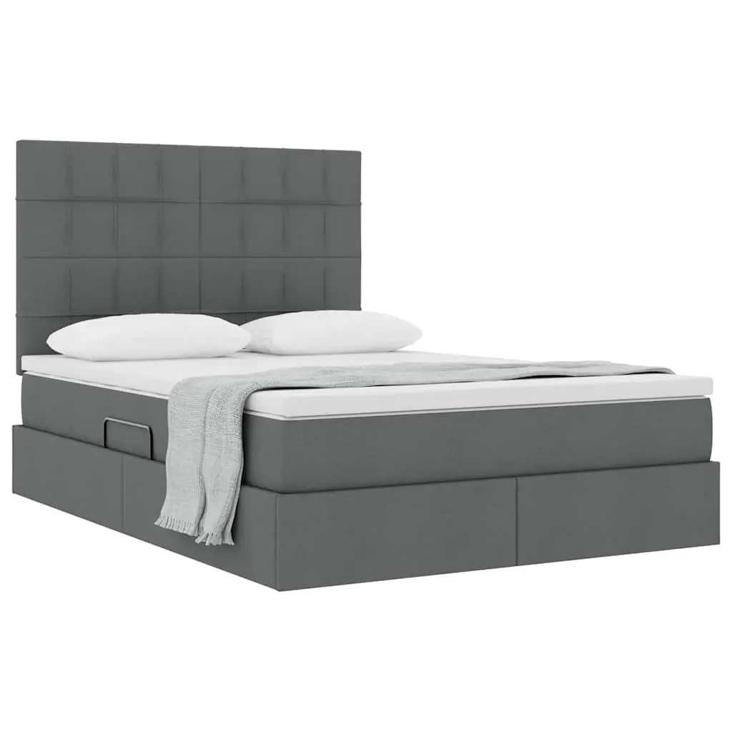 Storage Bed 153 x 203 cm Hydraulic Lift Grey Headboard