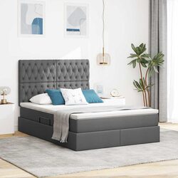 Space-Saving Storage Bed with Headboard Grey 153x203cm