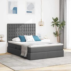 Functional Grey Storage Bed with Headboard 137 x 190 cm