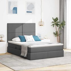 Storage Bed with LED Lights Mattress Dark Grey 137 x 190 cm Bedroom Furniture