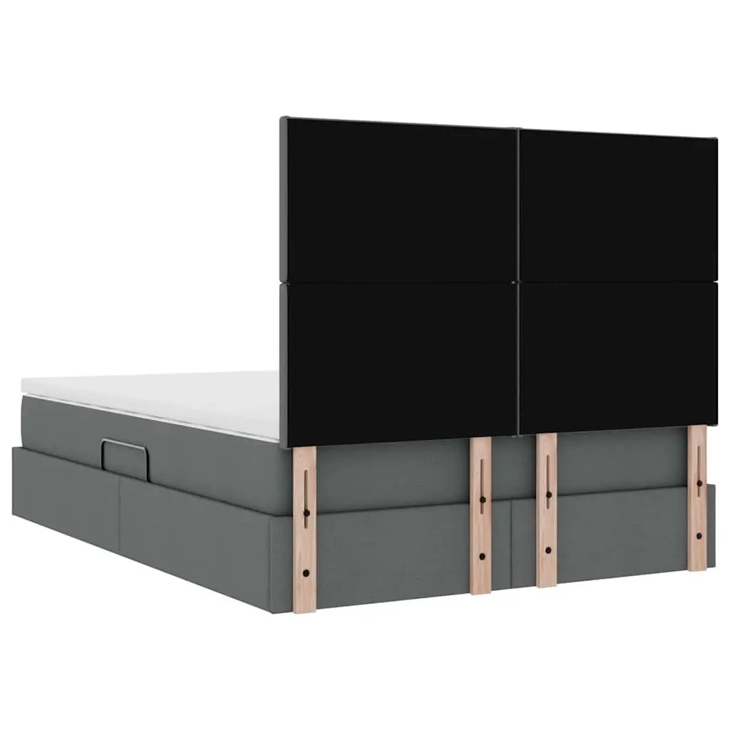 LED Storage Bed with Mattress 152 x 203 cm Dark Grey Adjustable Headboard with LED Strip Lighting and Under Bed Storage