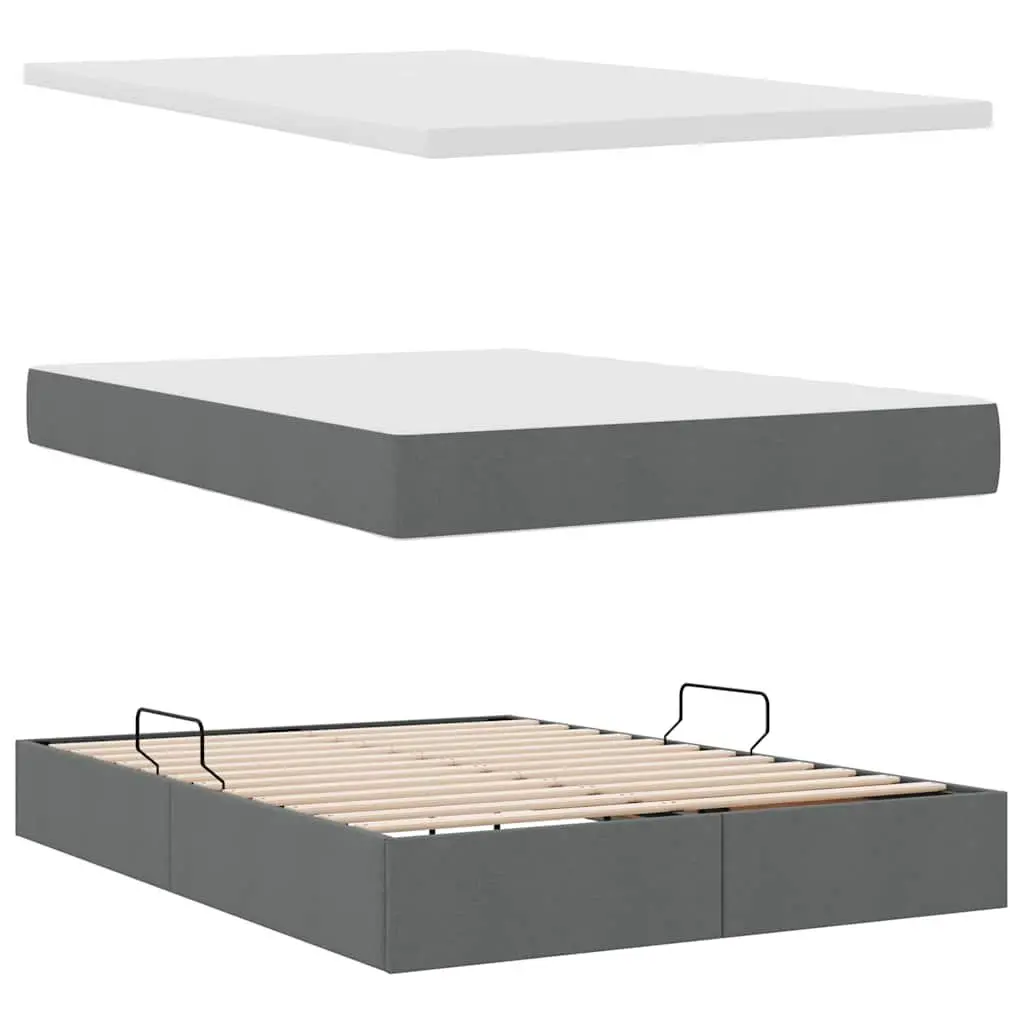 LED Storage Bed with Mattress 152 x 203 cm Dark Grey Adjustable Headboard with LED Strip Lighting and Under Bed Storage