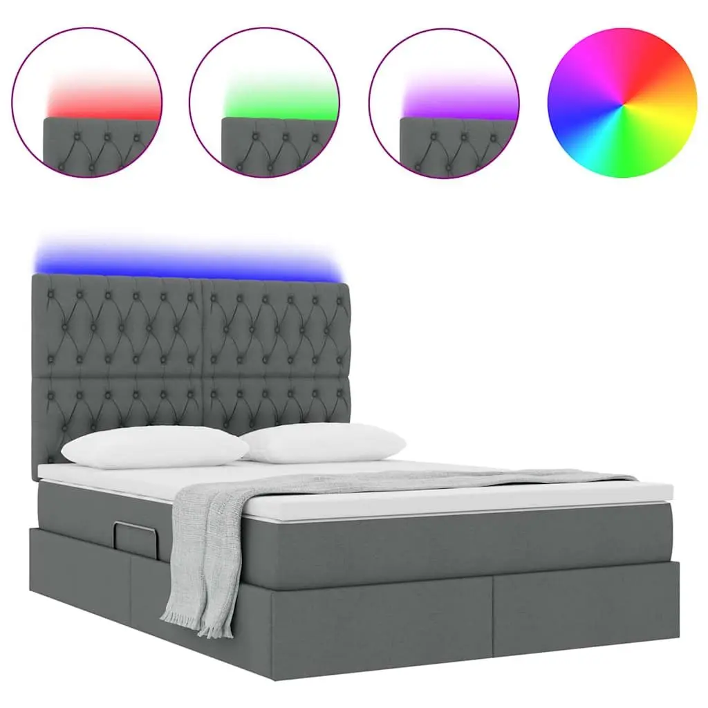 LED Storage Bed 152x203cm Dark Grey Integrated LED Lighting Adjustable Padded Headboard Underbed Storage