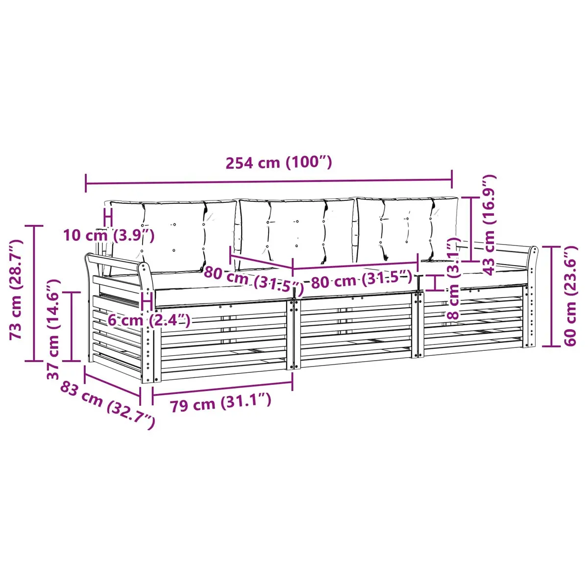 Outdoor Sofa Set 3 Pieces Natural Anthracite Garden Furniture Acacia Wood Patio