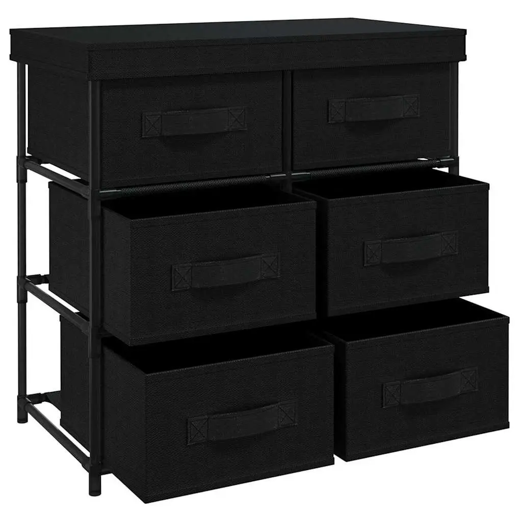 Storage Cabinet 6 Drawers Fabric Organiser Black Steel Frame Unit