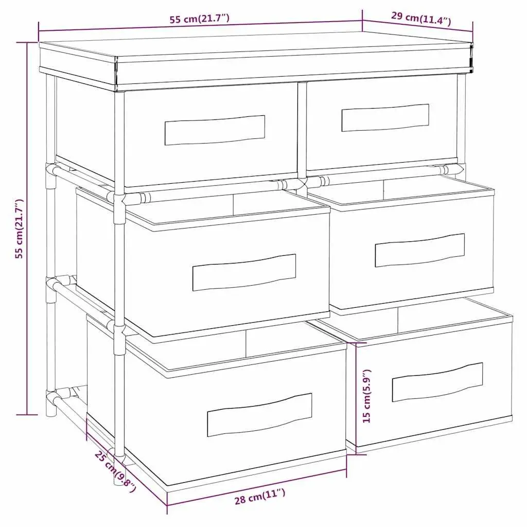 Storage Cabinet 6 Drawers Fabric Organiser Black Steel Frame Unit