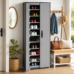 Grey 10-Tier Shoe Cabinet for Stylish Storage Solutions