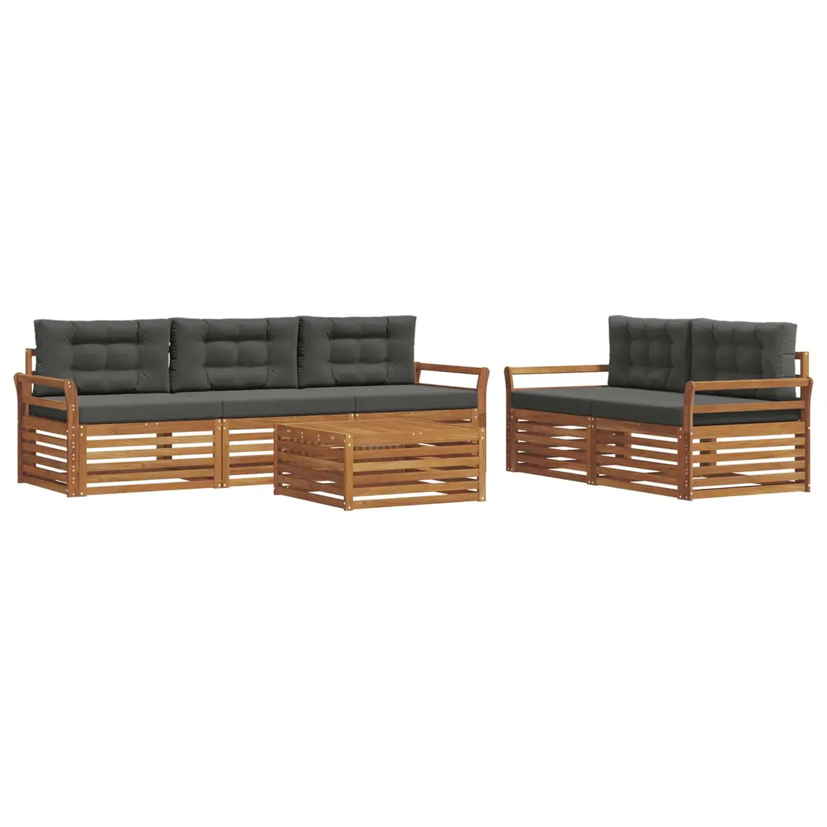 Outdoor Sofa Set 6 Piece Modular Garden Furniture Natural Anthracite Acacia Wood