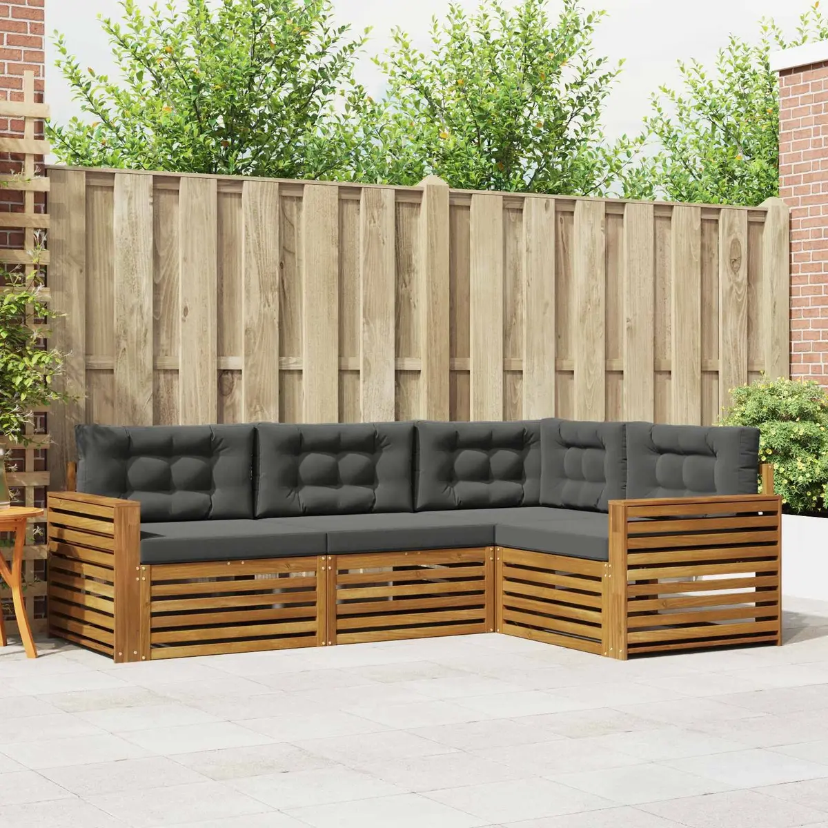 Outdoor Sofa Set 4 Piece Garden Furniture with Cushions Natural Wood Anthracite
