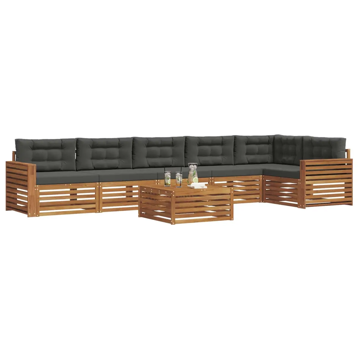 Outdoor Sofa Set 7 Piece Modular Acacia Wood Garden Furniture with Cushions