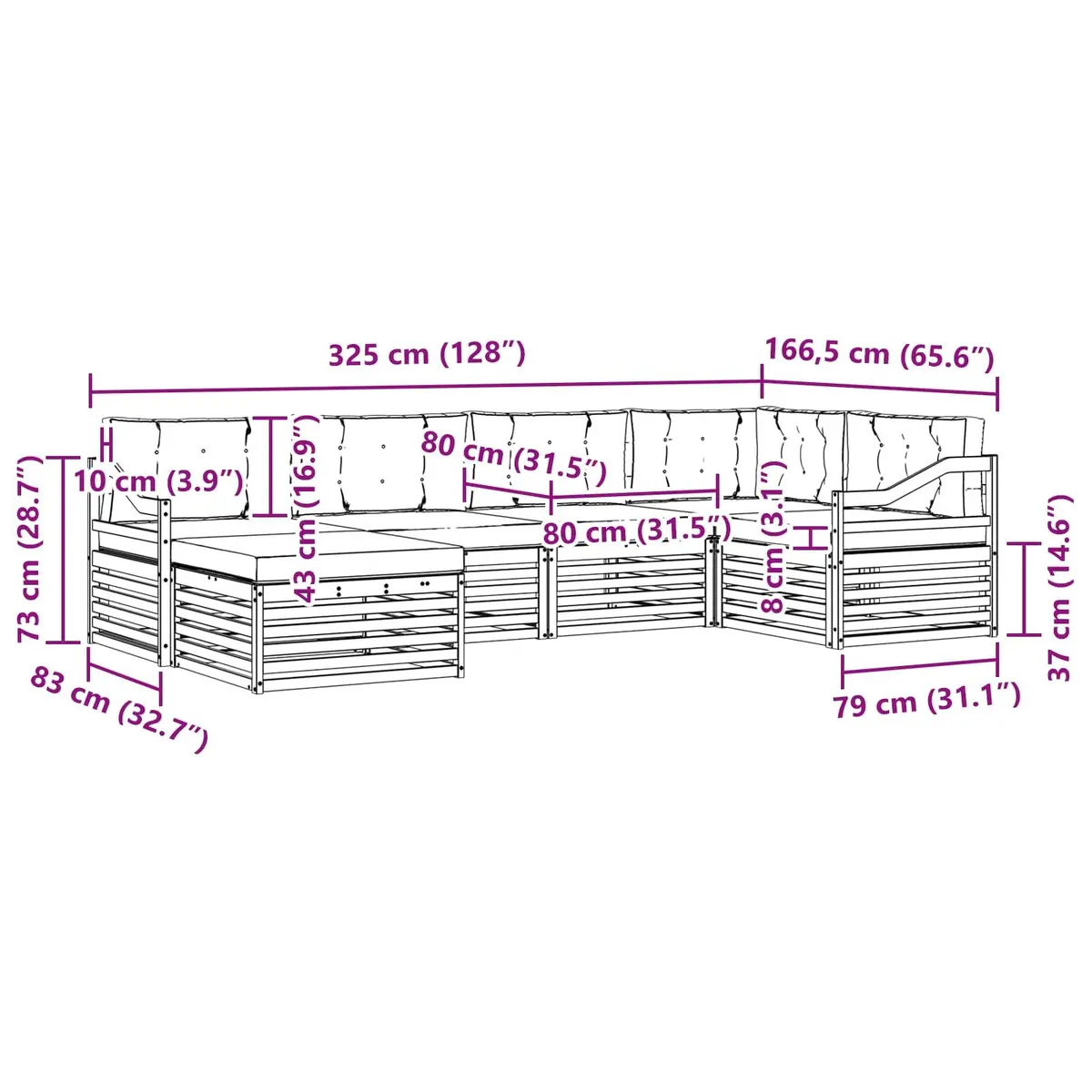 Outdoor Sofa Set 6 Piece Garden Furniture Natural Anthracite with Cushions