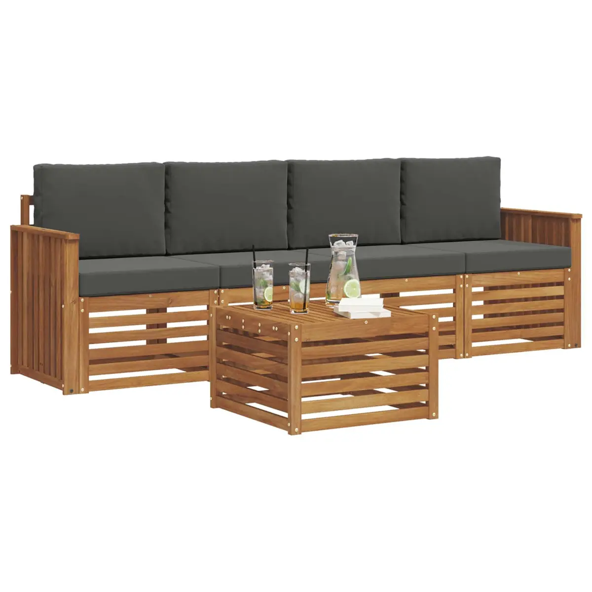 Outdoor Sofa Set 5 pcs Natural Anthracite Solid Acacia Wood Garden Furniture