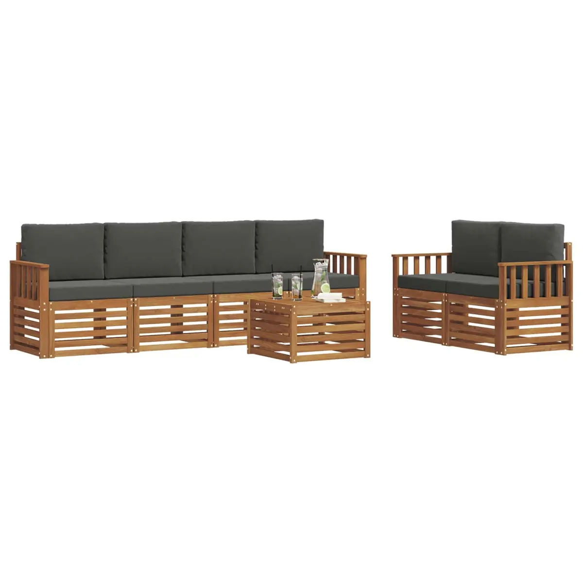 Outdoor Sofa Set 7 pcs Garden Furniture Natural Anthracite Solid Acacia Wood